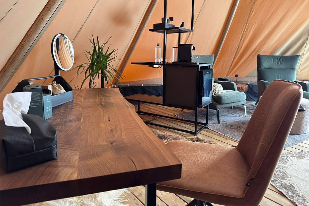 Insite the tipi work and makeup station