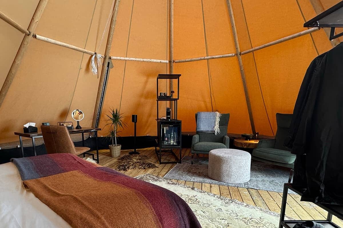 Inside view of the tipi amenities