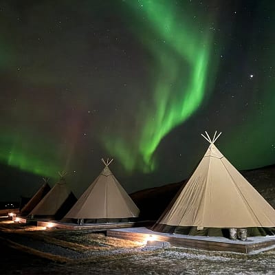 Northern lights over the tents at Sorla Camp