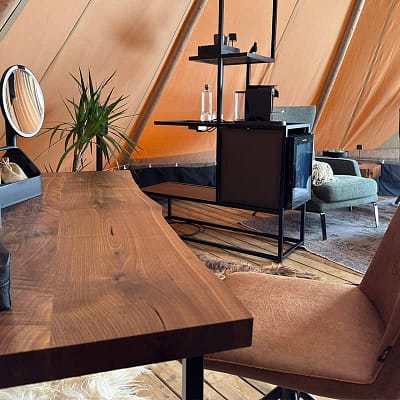 Insite the tipi work and makeup station