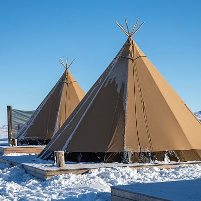 Luxury tipi tents at Sorla Camp in the winter