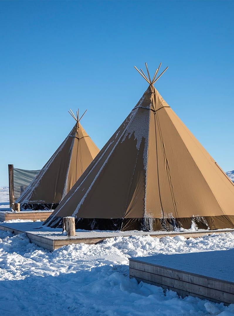 Luxury tipi tents at Sorla Camp in the winter